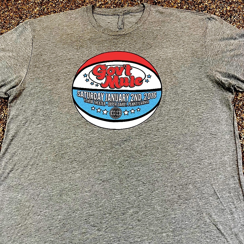 🎸 '16 Gov't Mule Government Warren Haynes Basketball Jers Philly Style Tour Tee